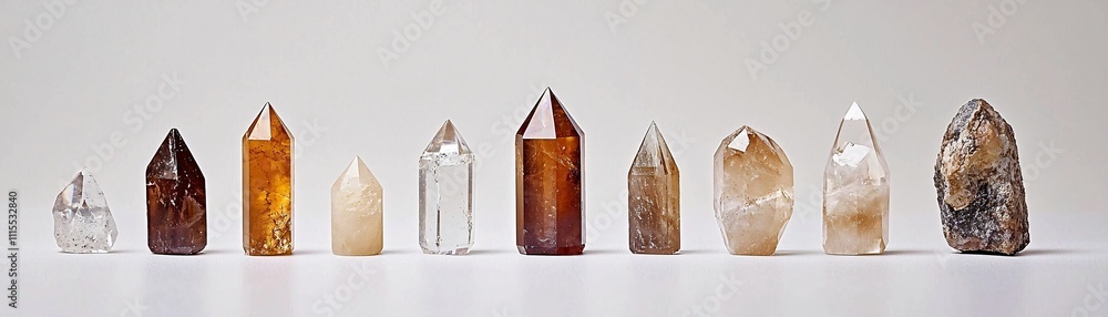 Poster diverse types of crystals arranged in a gradient to depict their varying properties and applications