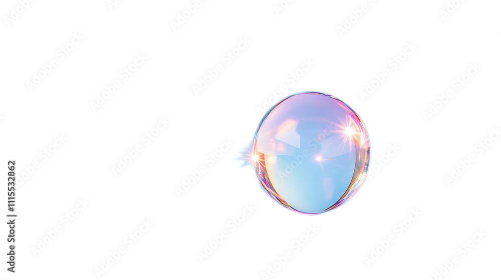Poster colorful soap bubble with sparkles floating on black background