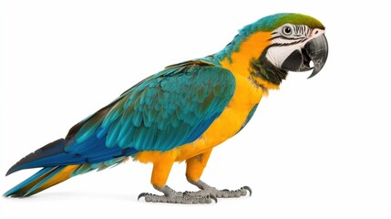 Stunning Closeup Portrait of a Vibrant Colorful Parrot Perched Against a Pristine White Background
