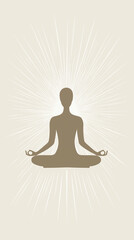 Meditation figure with radiant light minimalist design.