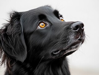 Heartwarming Pet Photography A Captivating Close up Portrait of a Friendly Black Dog s Loving and Expressive Gaze on a Bright Vivid White Background