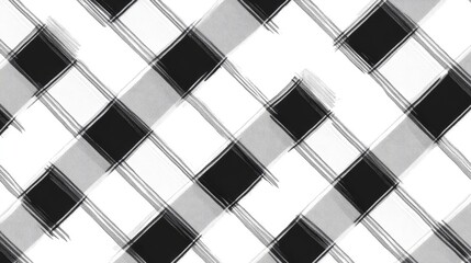 A black and white plaid pattern with intersecting lines and squares.