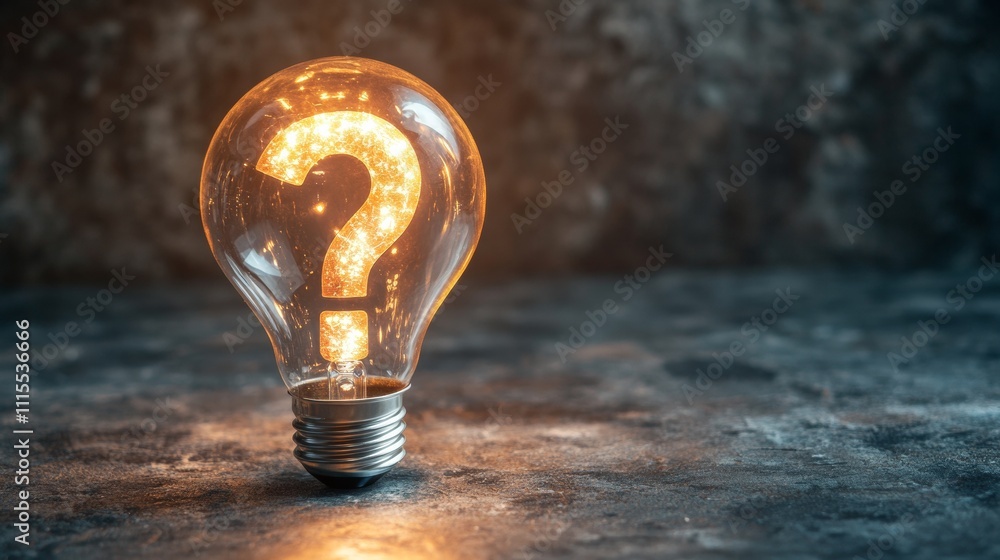 Aufkleber light bulb with question mark glowing on dark background, symbol of curiosity and innovation concept