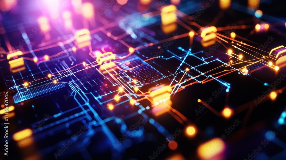 Poster abstract digital technology background with colorful circuit lines