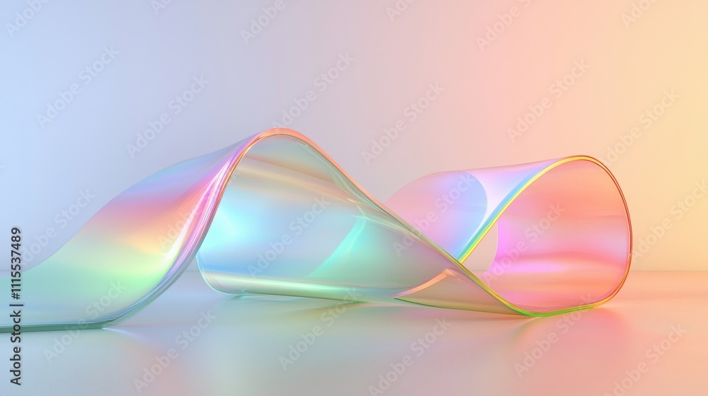Poster smooth translucent arcs with subtle rainbow gradient in soft light for creative design
