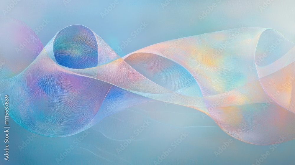 Poster softly curved translucent structures with subtle hues and rain-like effects