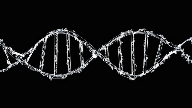 DNA molecule appearance transparent on black background. Animation Seamless Looping. Can be used in education, science or cosmetics industry background. 3D Render.