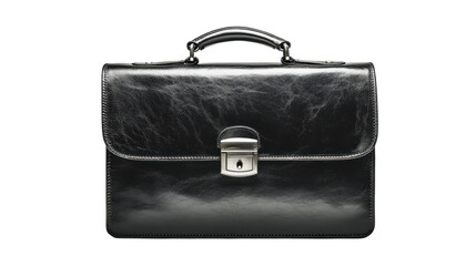 A beautifully crafted black leather briefcase rests on a smooth light surface, showcasing its sleek design and polished finish, perfect for professionals on the go