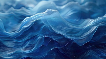 Obraz premium Abstract blue wavy folds of fabric, simulating a liquid or transparent landscape.