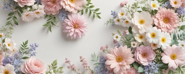 A beautiful floral patterned wall hanging with pastel colors and delicate flowers against a soft, white background , flower arrangement, floral pattern,