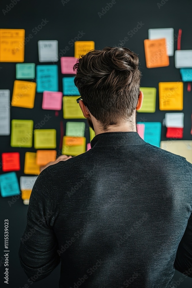 Poster brainstorming session with colorful post-it notes
