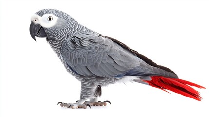 Obraz premium African Grey Parrot with Vibrant Red Tail Feathers