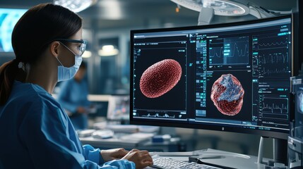 Medical Professional Analyzing Bacteria Cells on Computer Screen