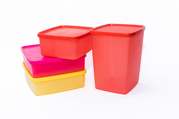 Stack of food plastic containers isolated on white background. 
