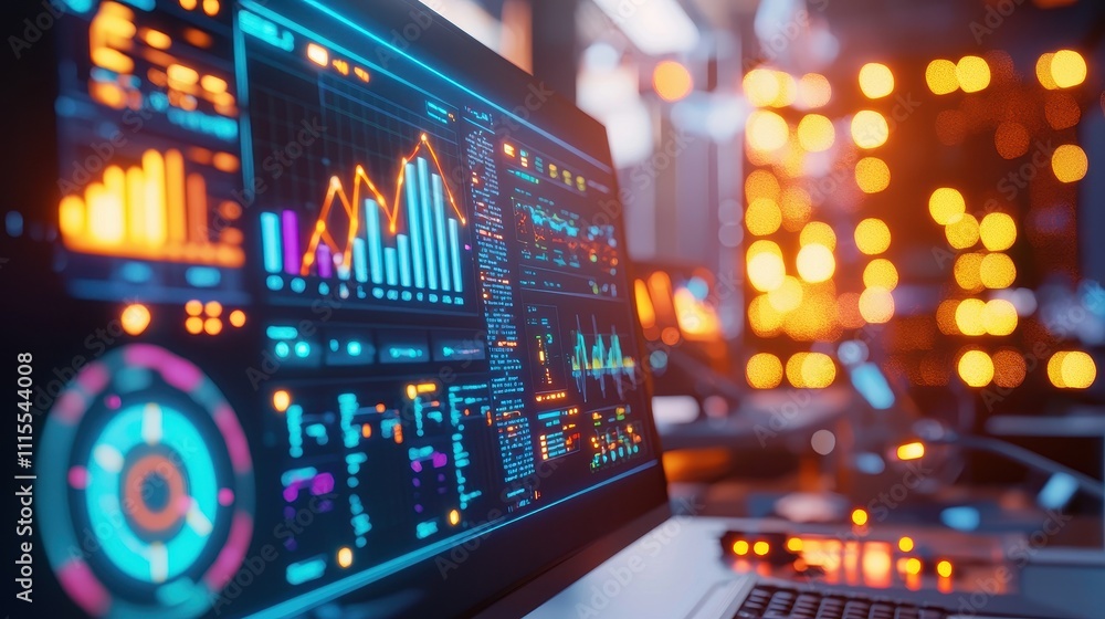 Poster data analytics dashboard with colorful graphs and visualizations