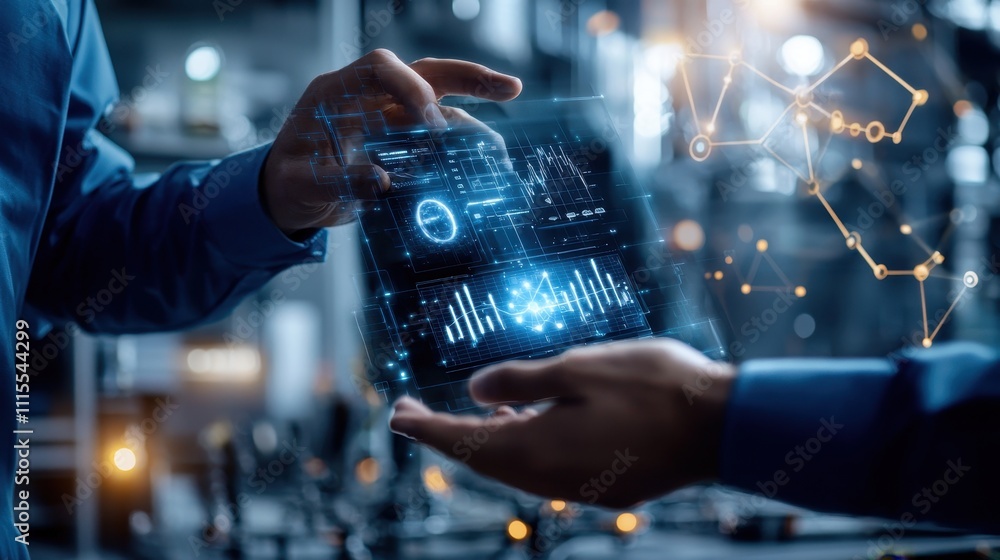 Poster high-tech data analysis with digital interface and analytics visualizations