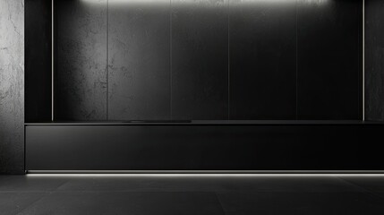 Black Interior Design with Counter and Empty Wall