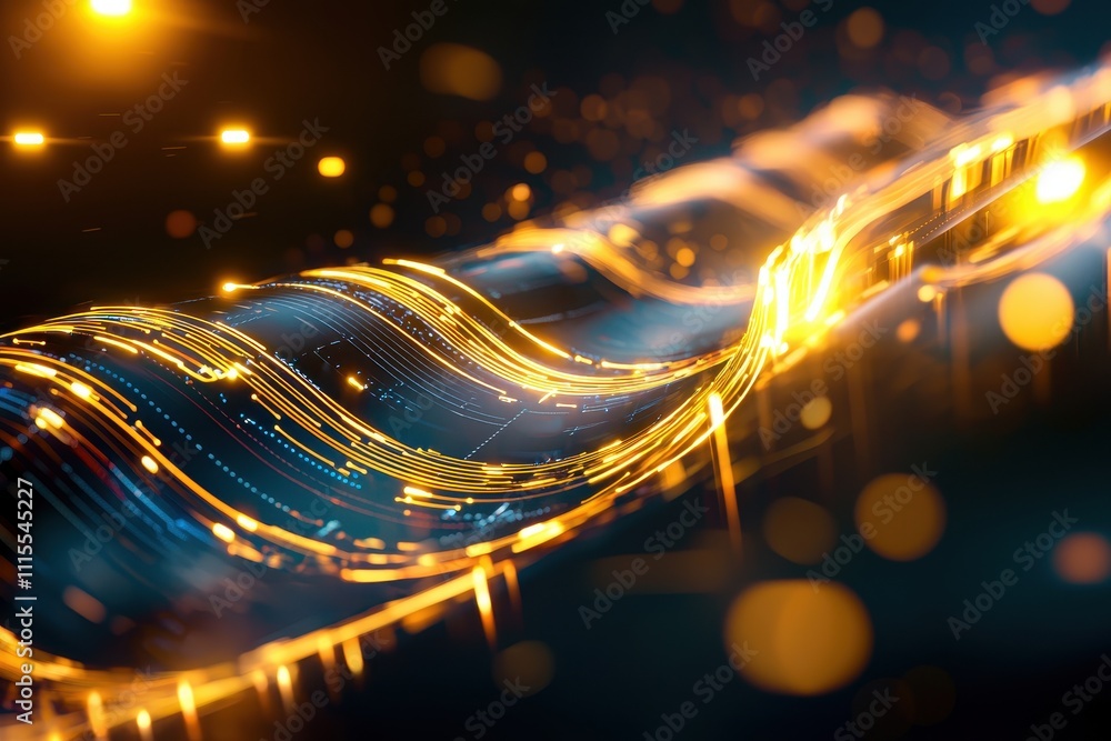 Poster futuristic abstract waves of light and color in a dark background