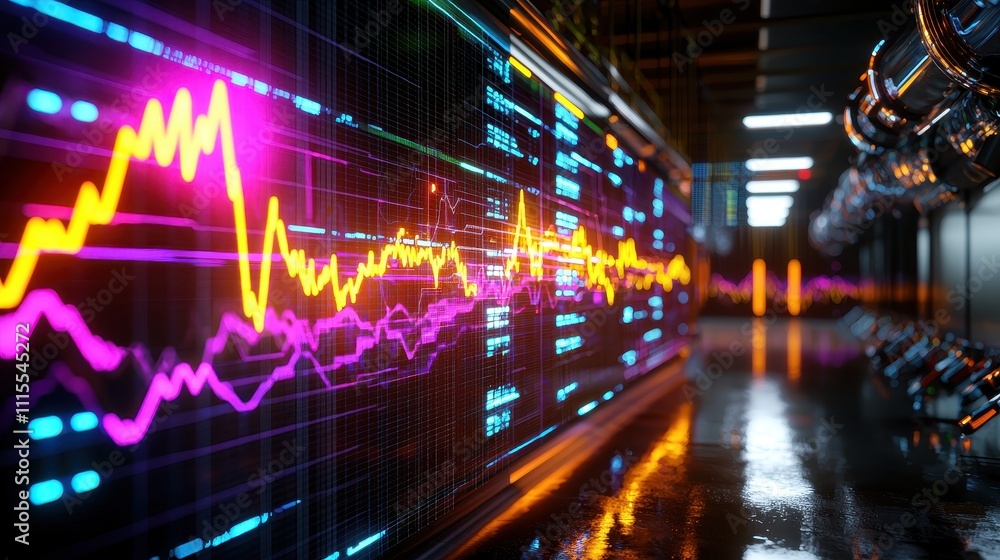 Poster colorful digital waveform display in high-tech data center environment