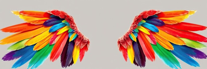 Obraz premium Colorful wings with rainbow hues spread wide, vibrant colors, rainbow patterns