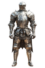 medieval European knight in full armor,  isolated on a white background