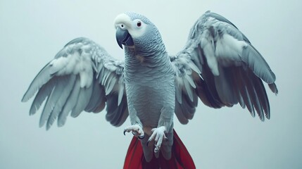 Obraz premium African Grey Parrot with Wings Spread, Majestic Flight Pose