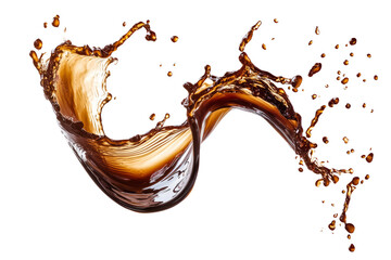 Obraz premium A powerful coffee wave in motion, forming elegant curves and swirls, white background
