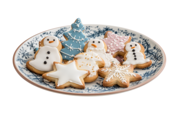 A plate of assorted festive cookies, decorated with icing.