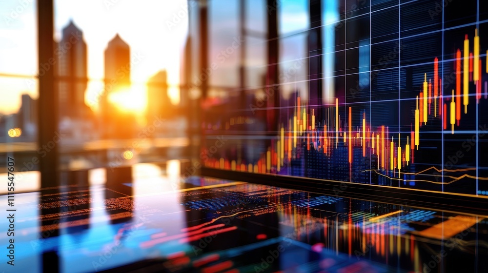 Aufkleber modern financial trading desk with graphical data visualizations