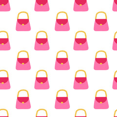 Seamless pattern with Princess Pink Bag. Vector flat illustration.