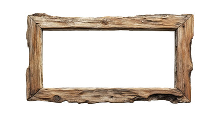 Rustic rectangular frame made of light wood on a transparent background