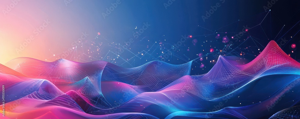 Poster abstract colorful waves with digital effects and gradient background