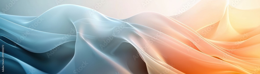 Poster fluid abstract design with soft waves in gradient orange and blue