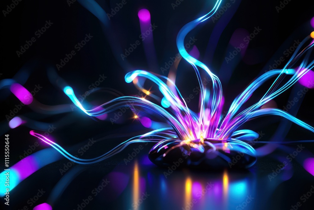 Poster vibrant abstract light patterns with glowing colors on dark background