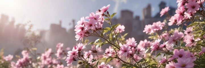 Obraz premium Pink flowers swaying gently in the breeze on a sunny day , bloom, nature