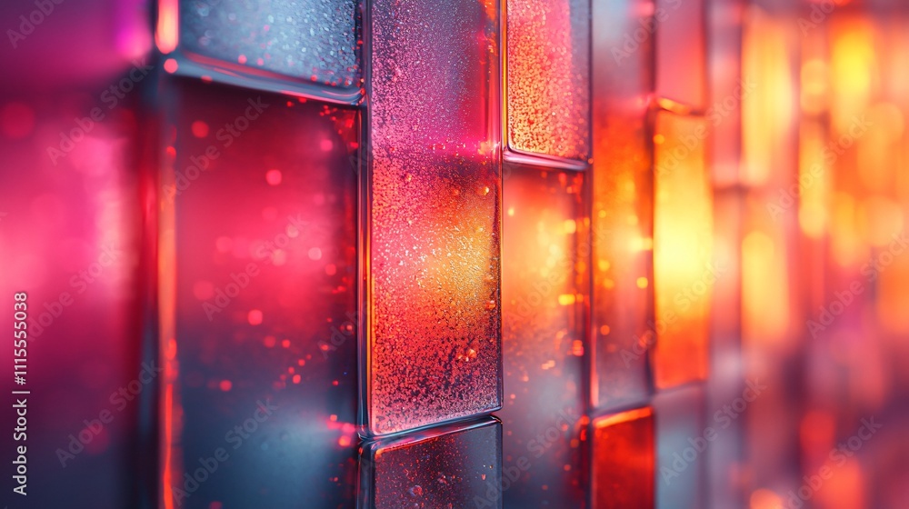 Poster interplay of light and texture in stacked frosted glass layers in a vibrant setting