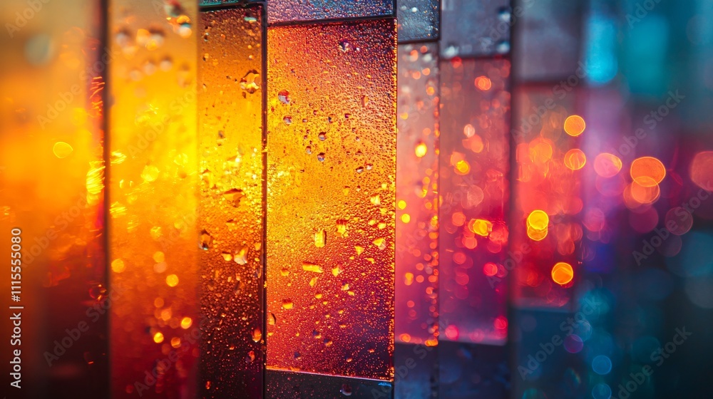Poster colorful stacked frosted glass layers creating a vibrant abstract design in a soft glow