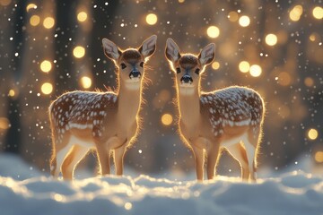 Obraz premium Twin Fawns in Snow