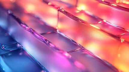 Layers of frosted glass illuminated by colorful light reflections in abstract design