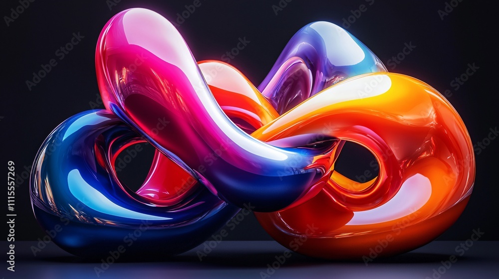 Poster fluid shapes create a dynamic visual interaction in vibrant colors and smooth textures