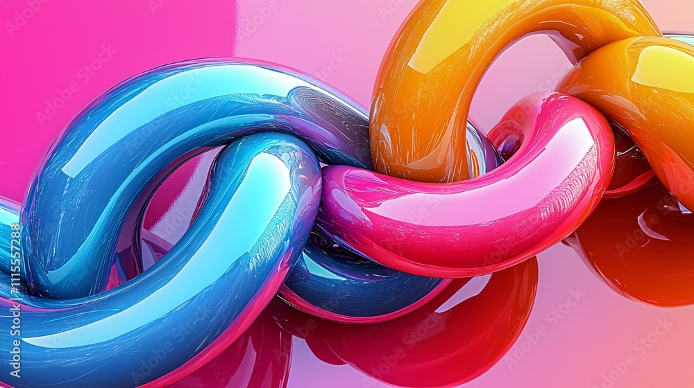 Poster Fluid shapes intertwine in vibrant colors creating a dynamic visual experience