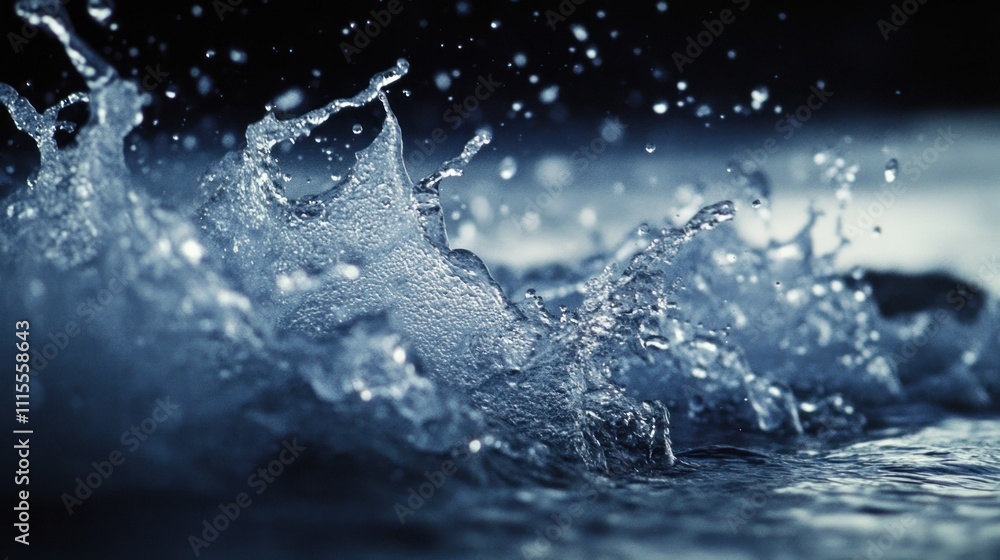 Poster close-up of water splashing, capturing dynamic movement and texture.