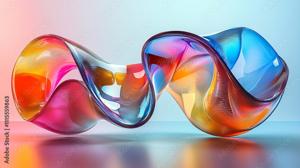Poster twisting ribbons of color showcase vibrant abstract shapes in a modern art display