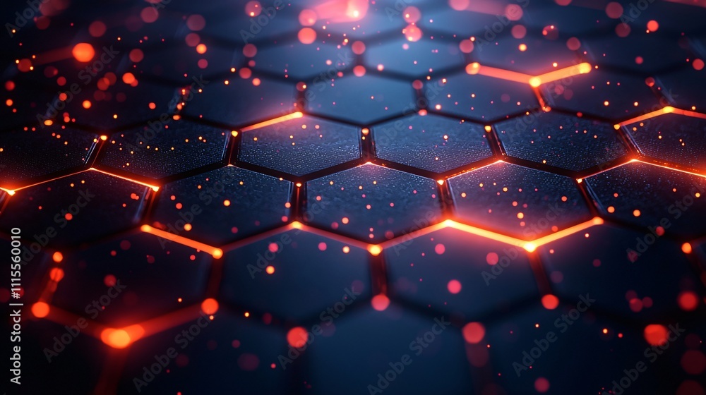 Poster glowing hexagon pattern creates a vivid abstract background for digital design