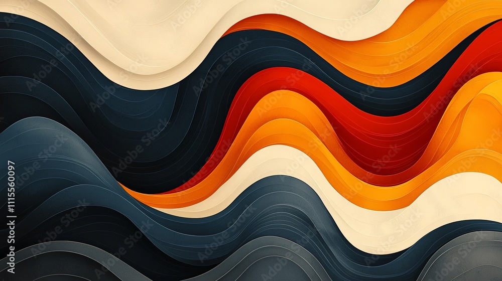 Poster dynamic wavy shapes in bold colors create an abstract visual experience