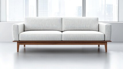 Modern White Sofa With Dark Wood Frame