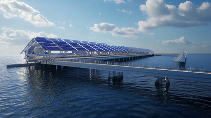 A solar-powered desalination plant using solar energy to produce fresh water from seawater, with a focus on innovative energy-efficient purification technology.