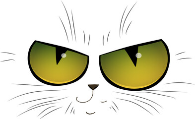 Funny yellow cat eyes with whiskers sticking out in all directions. Vector illustration. For printing.