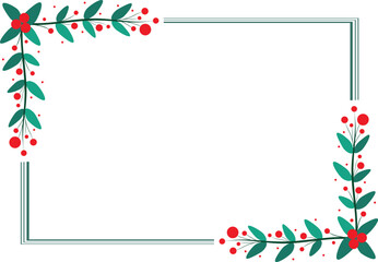 Obraz premium Beautiful Rectangular Frame Decorated With Red Cherry And Green Leaves