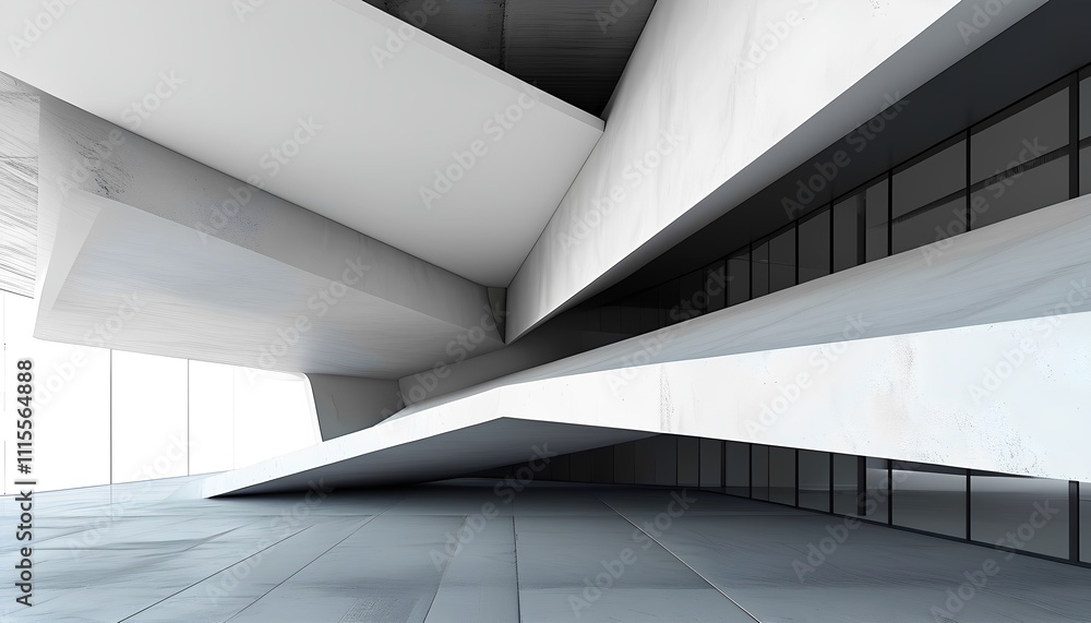 Poster modern architectural design featuring sharp angles and clean lines in a spacious interior